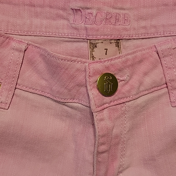 Decree Pink Ripped Jean Shorts w/ Gold buttons - Picture 2 of 3